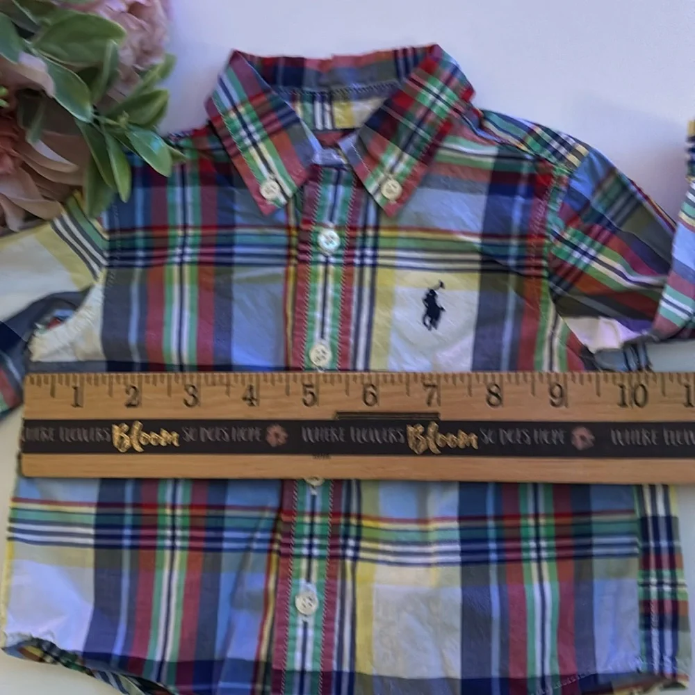 Ralph Lauren Baby Plaid Cotton Poplin Shirt 3M Yellow Blue Plaid Ralph Lauren